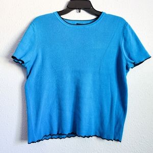 Worthington Blue Ribbed Knit Short Sleeve Shirt XXL